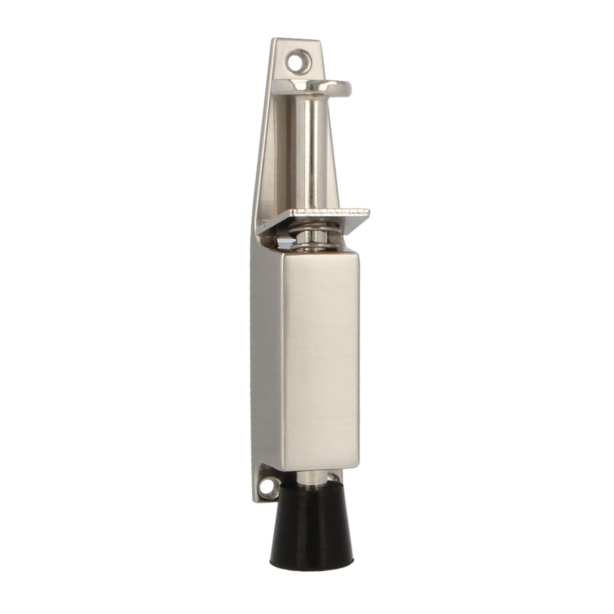 Amig Matt Chrome - Rubber Foot Retainer Mod.10 For Holding And Keeping Doors Open | Zamak Vertical Stop | Anti Carrier | Measurements: 120 X 25 Mm | Travel: 28 Mm | Silver