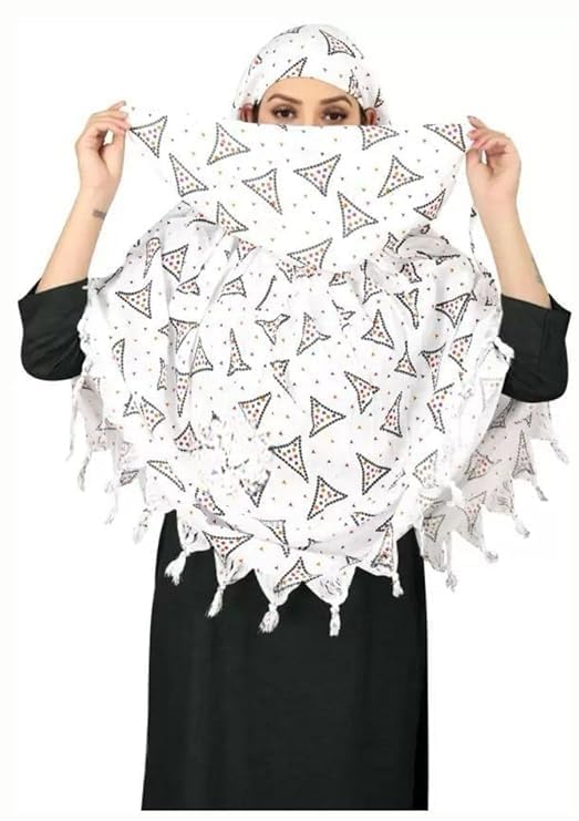 Image of Cotton Long Scarf Cum Mask Scarves Usable for Vehicle Driver | White Printed Design Fabric | Universal Size | Soft & Breathable Sun Protection | For Girl & Women