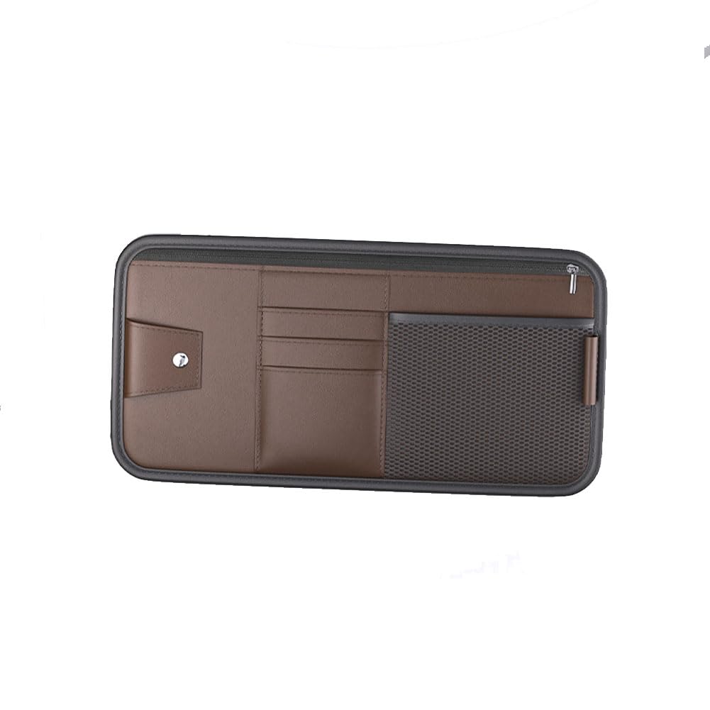 GTALIJHN Car Sun Visor Organiser Bag For Fiat Tipo Kombi 358 2016-2020, PU Leather Storage Pouch Multi-pocket for Sunglasses Holder Card License Registration,Brown