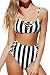 Cupshe Fashion Women's Stripe Printing High Waisted Padding Bikini Set Beach Bathing Suit (M)