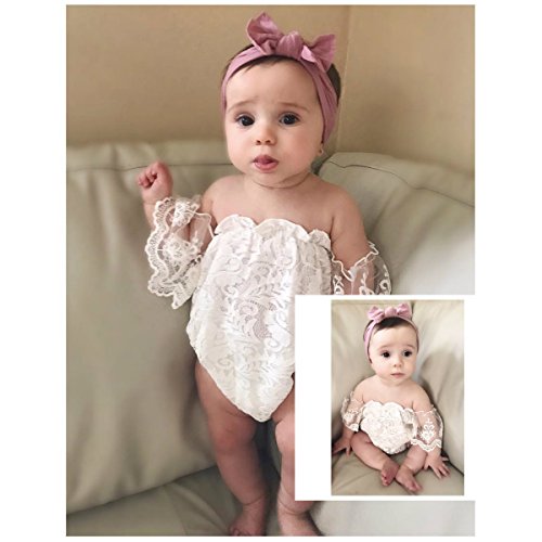 Newborn Baby Girl Lace Romper White Off-shoulder Embroidery Bodysuits Outfit Clothes2