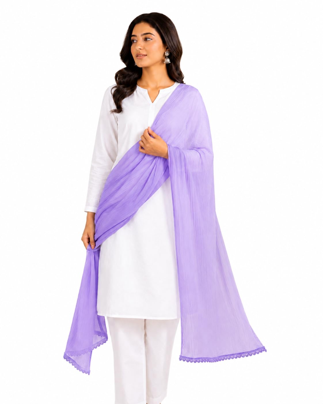 Soft Nazneen Chiffon Plain Dupatta with Two-Side Lace Border-image-22