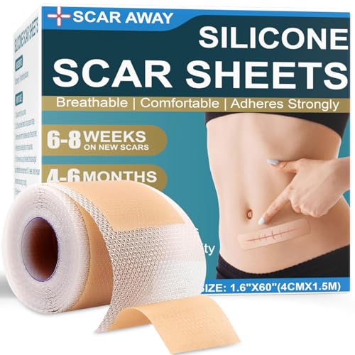 Silicone Scar Sheets, Silicone Scar Tape for Scar Removal Treatment (1.6”x 60” Roll-1.5M), Reusable Silicone Scar Strips for Surgical, C-Section, Tummy Tuck, Keloid Scars, Burn, Acne