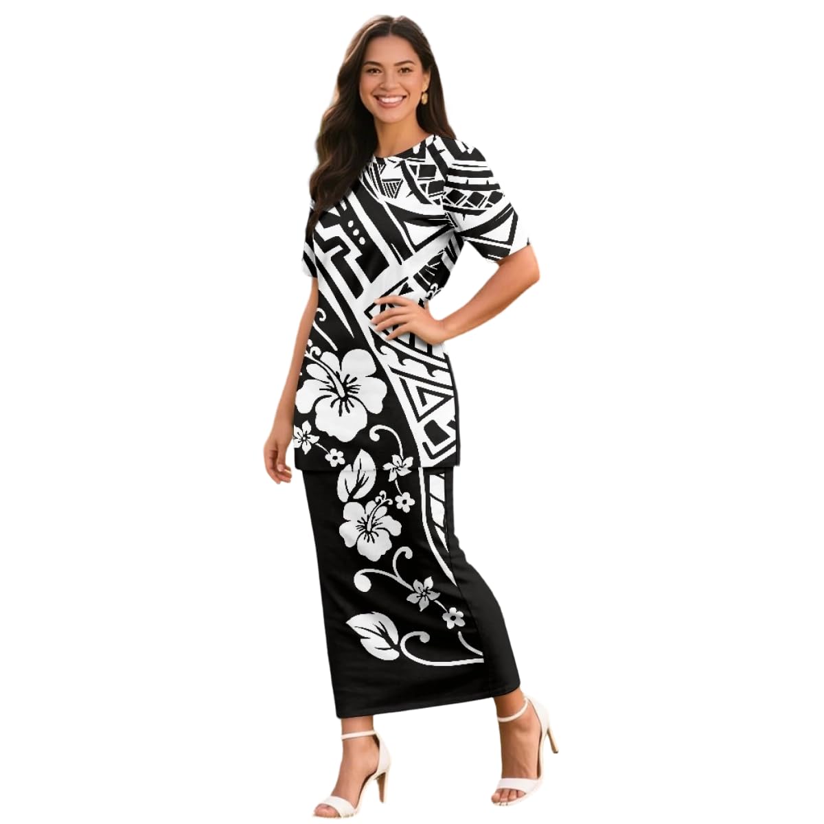 Samoa Puletasi Dress for Women Polynesian Top and Maxi Skirt Sets