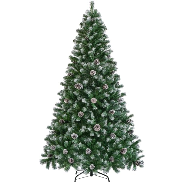 Yaheetech Albero di Natale 183 cm Artificiale Innevato con Pigne...
