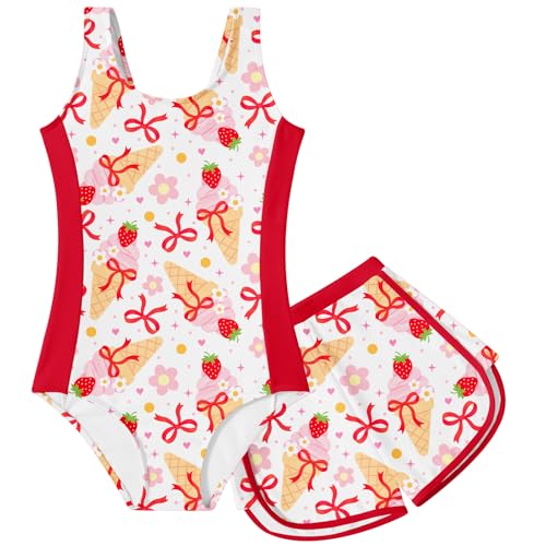Image of TUONROAD Toddler Girls One Piece Swimsuit 2Pcs Bathing Suit Kids Swimwear with Short for 3-9
