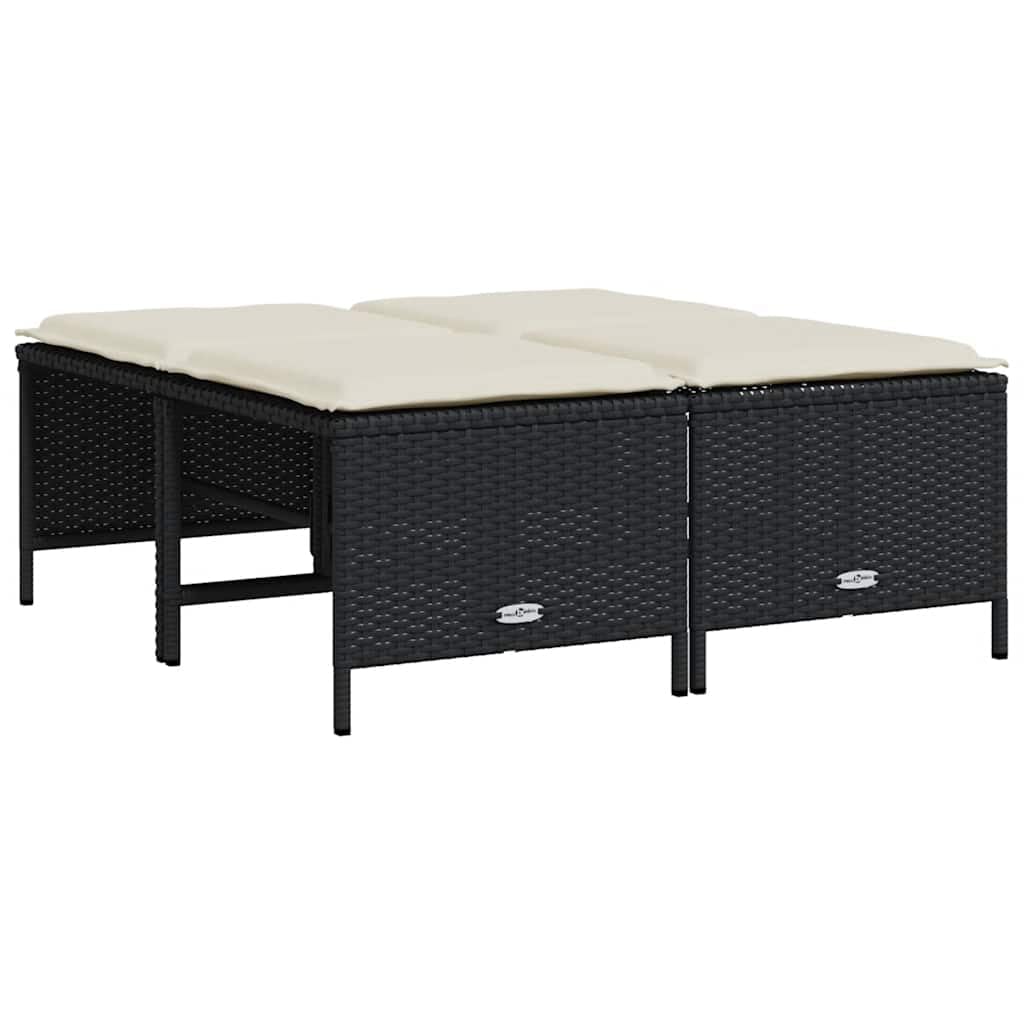 Fengshui Taboret ogrodowy z poduszką, 4 szt., czarny, polirattanowy