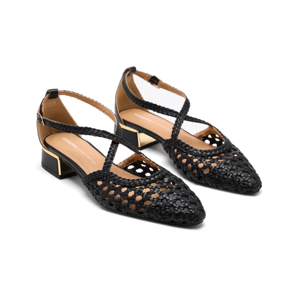 GIOSEPPO BRILLION Braided Leather Ballerinas, Black/White, 7 UK