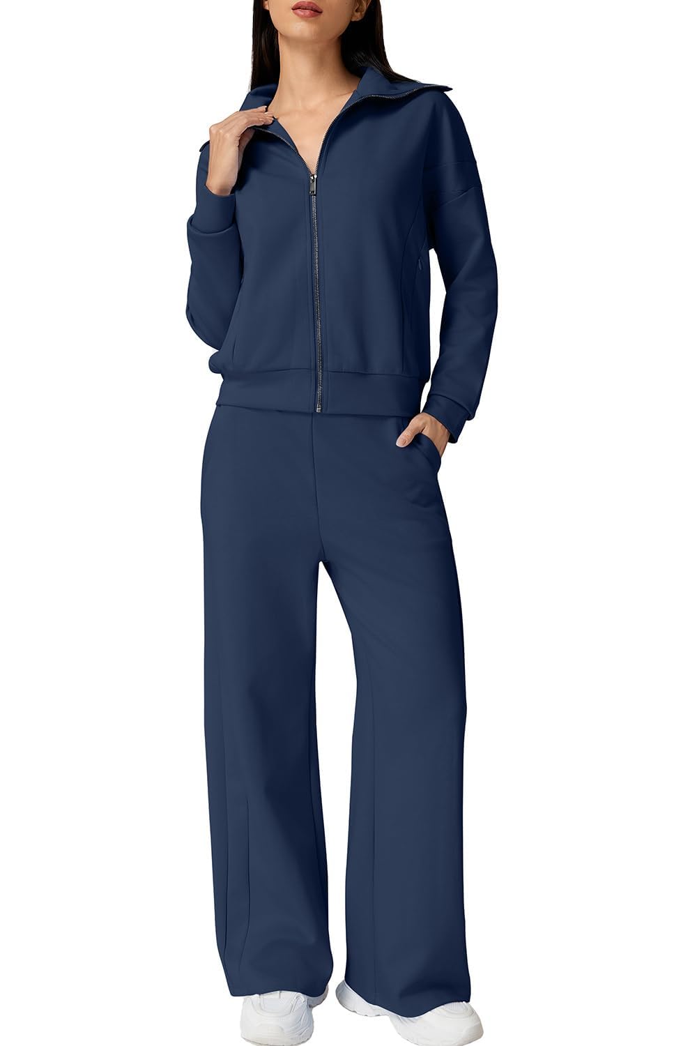 QINSEN Women's Cotton 2 Piece Zip-Up Tracksuit