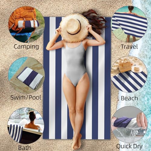 CNMTCCO Large Beach Towel for Adults with Bag - Quick Dry Microfibre - 100% Recycled Towel - Sand Free, Lightweight, Compact (160x90cm, 63x35in) (Blue) - 3