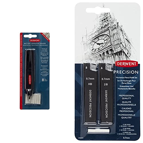Image of Derwent Battery Operated Eraser With 8 Replacement Erasers Precision Mechanical Pencil 0.7Mm Refill Set