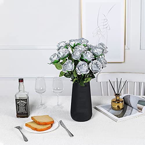 Nubry Artificial Silk Rose Flower Bouquet Lifelike Fake Rose For Wedding Home Party Decoration Event Gift 10Pcs (Silver) #TOP1