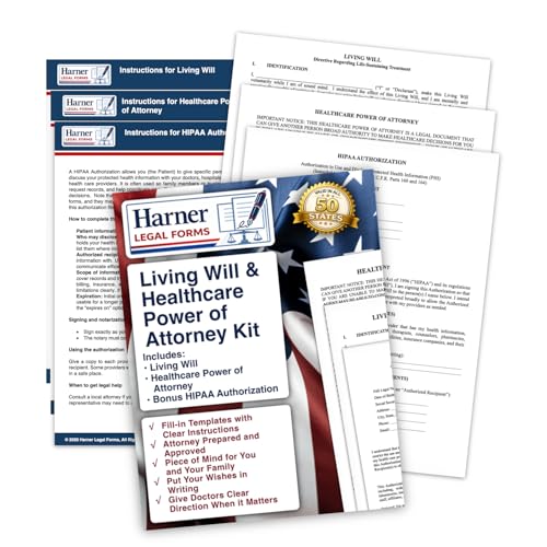 Living Will and Healthcare Power of Attorney Kit with Bonus HIPAA Authorization, Medical POA and Advance Directive Forms