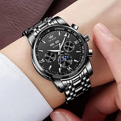 Image of OLEVS Automatic Men Watch Self Winding Mechanical Luxury Dress Moon Phase Stainless Steel Waterproof Luminous Calendar Wrist Watch