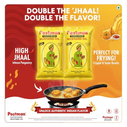 Image of Postman Kachi Ghani Mustard Oil 1L Pouch - True Full Weight 910g - Wood Pressed Unrefined Sarson Ka Tel