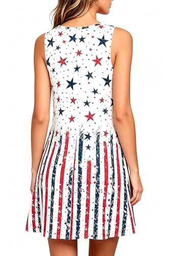Image of Roshop Womens Juneteenth Flag Sleeveless Dress 4th of July Patriotic Swing Sundress with Pockets