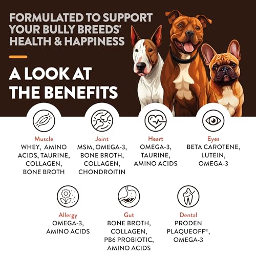 NaturVet Bulldog Breed Supplement- for Joint Support, Digestion, Skin, Coat Care- Dog Multivitamins with Minerals, Omega-3, PlaqueOff- Wheat-Free Vitamins for Dogs- Bully Breeds- 50 Soft Chews