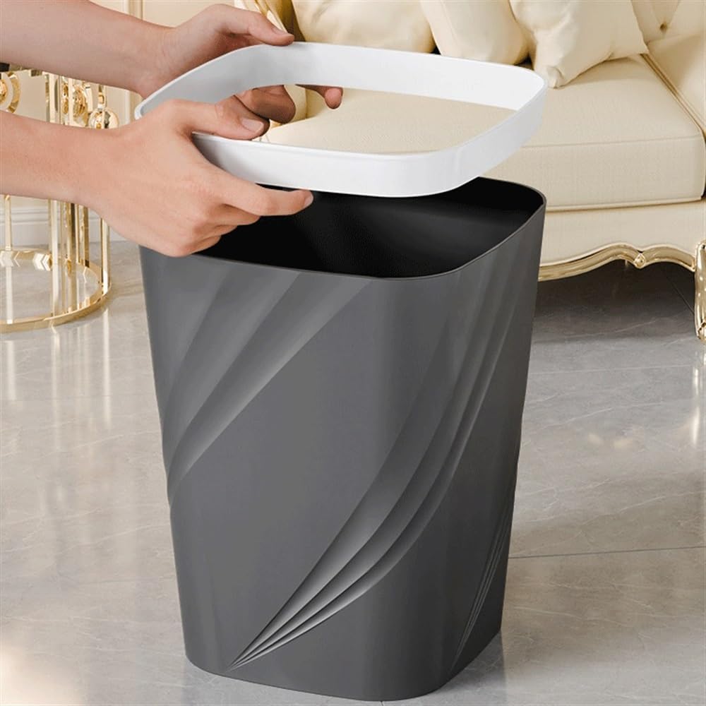 Cubo de Basura Cocina Papelera, Plástico, Cuadrada, Sin Tapa, con Aro de Compresión, Papelera for Casa Cocina Oficina, Grande/Pequeña, Verde y Negra, Paquete de Dos. Cubo Basura(Grande)