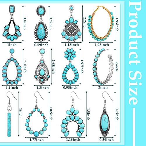 12 Pairs Turquoise Earring Set for Women Turquoise Bohemian Dangle Stud Earrings Round Metal Earrings Boho Vintage Oval Earring Metal for Jewelry2