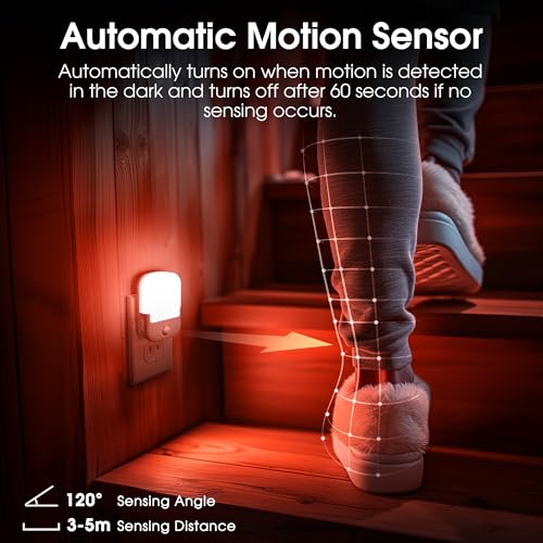 Image of Briignite Red Motion Sensor Night Light, Night Light, Dusk to Dawn Night Light 2Pack, Dimmable Led Night Light, Night Light for Kids, 1W Night Lights Plug into Wall for Bedroom, Kid Room, Bathroom
