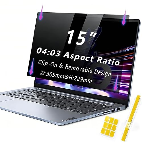 Vizbloc Laptop Privacy Screen 15 Inch 04:03 , Anti-Spy Privacy Filter with Anti-Glare Blue Light Protection, Removable Computer Monitor Shield for HP Lenovo Dell Acer Asus ThinkPad Envy XPS (15" (4:3, 12.0×9.0 in))