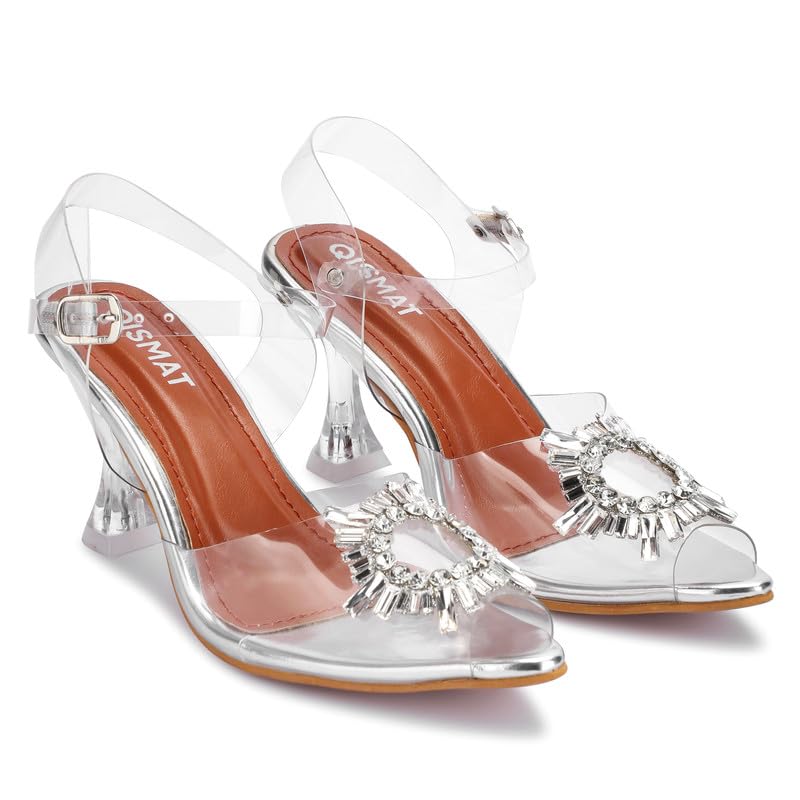 Synthetic Glamorous Luxury Heels for Women's in Transparent Upper with Heavy Broach and Transparent Heels | Lightweight Breathable, Stylish Design | All-Day Comfort-image-34