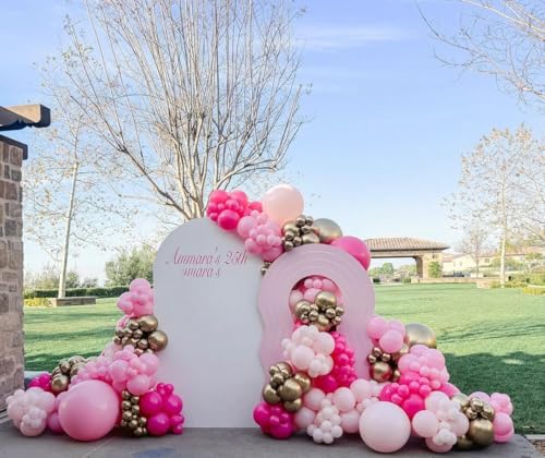 Image of Pink Balloons Garland Arch Kit 153pcs with Star - 22 18 12 10 5in Different Size Shades of Pink and Gold Confetti Latex Balloons for Birthday Baby Shower Wedding Valentine's Party Decorations