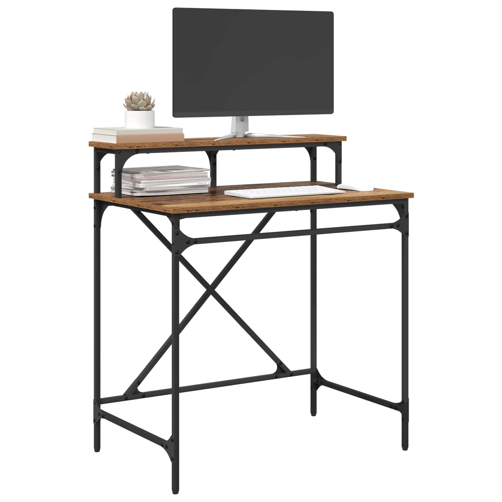 Scrivania Ufficio Stile Industriale con Ripiani 80x50x90 cm | Tavolo da lavoro compatto con scaffali integrati, ideale per ottimizzare lo spazio nello studio o in ufficio.