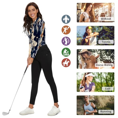 Image of Soneven Womens Golf Polo Shirts 3 /4 Long Sleeve V Neck Button Down Shirts Business Causal Work Blouses Tops