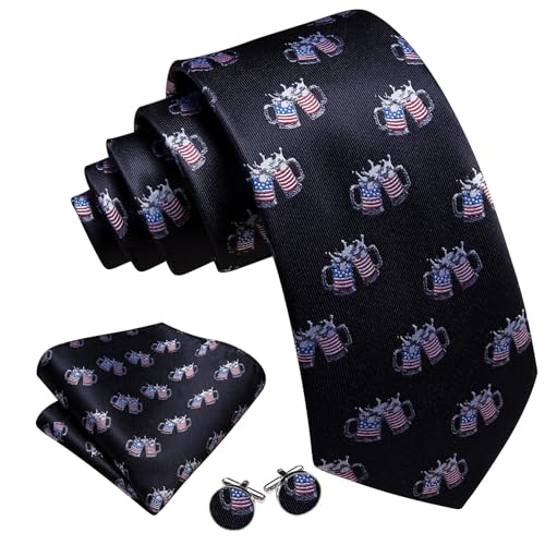 Image of Barry.Wang Man Tie Sets Skull Ties Animal Extra Long Necktie Silk Woven Handkerchief Cufflinks Festival Party Gift