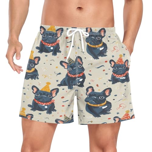 Bulldog Confetti Men's Swim Trunks with Liner Quick Dry Beach Shorts Swimwear Bathing Suit S-XXL