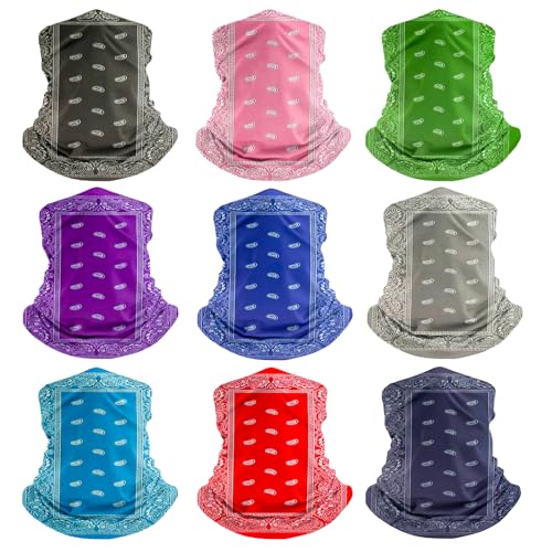 Image of 9 Pack Headwear Paisley Ski Neck Gaiters Tube Bandana Face Mask Head Wrap Headband Scarf Elastic Cooling Balaclava for Men Women