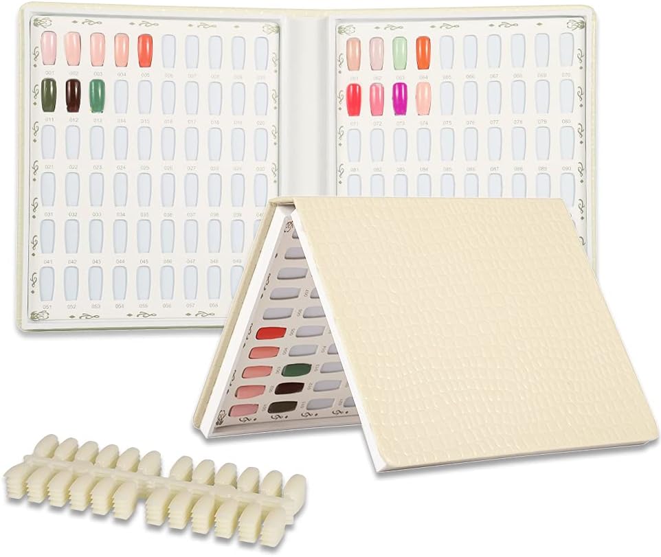 NMKL38 120 Nail Color Chart Display Book for Nail Polish UV Gel Color Cards Nail Salon Tool with False Nail Tips (White)