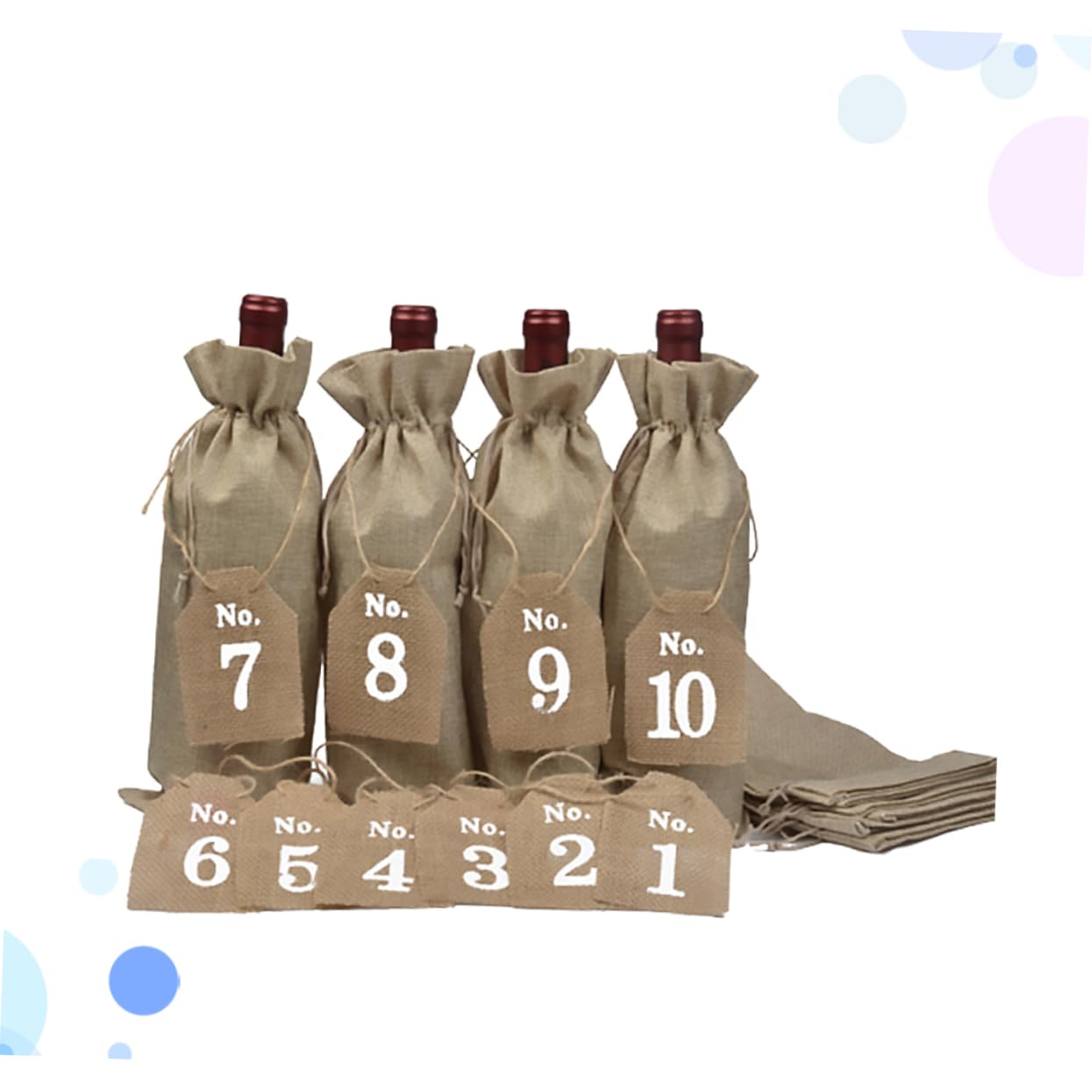 Paquet à Vin et Rangement de Bouteilles de Vin Lot de 20 en Toile de Jute et Étiquette Numérotée avec Cordon de Serrage pour Décoration de Fête