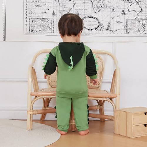 Infant Baby Boy Hooded Dinosaur Fall Outfit Contrast Sweatshirt Pant Set Toddler Dinosaur Clothes 6 12 18 Months 2T4
