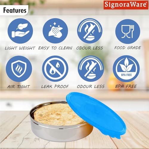 Image of SignoraWare Stainless Steel Medium Khakra Box /Container | Airtight & Leakproof | Compact & Stylish Design for Kitchen & Travel Use | Ideal for Khakhra, Snacks & Dry Fruits (2.6 LTR | TBlue)