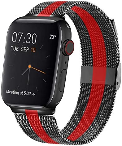 MCORS Band Compatible with Apple Watch 38mm 40mm 42mm 44mm,Stainless Steel Mesh Metal Loop with Adjustable Replacement Bands Compatible with Iwatch Series 5 4 3 2 1 Black Red