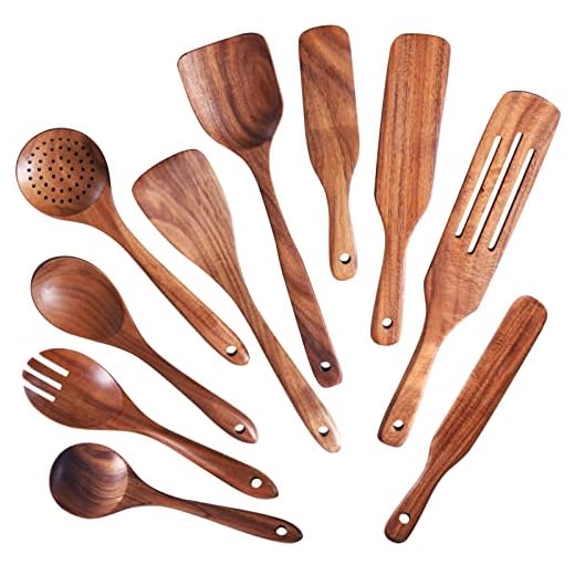 Wooden Spoons for Cooking ,GUDAMAYE 10 PCE Wooden Kitchen Utensils Set,Wooden Cooking Utensils For Non-stick Pan,Wooden Utensils for Cooking,Wooden Spurtles Set, Spurtles Kitchen Tools As Seen On Tv