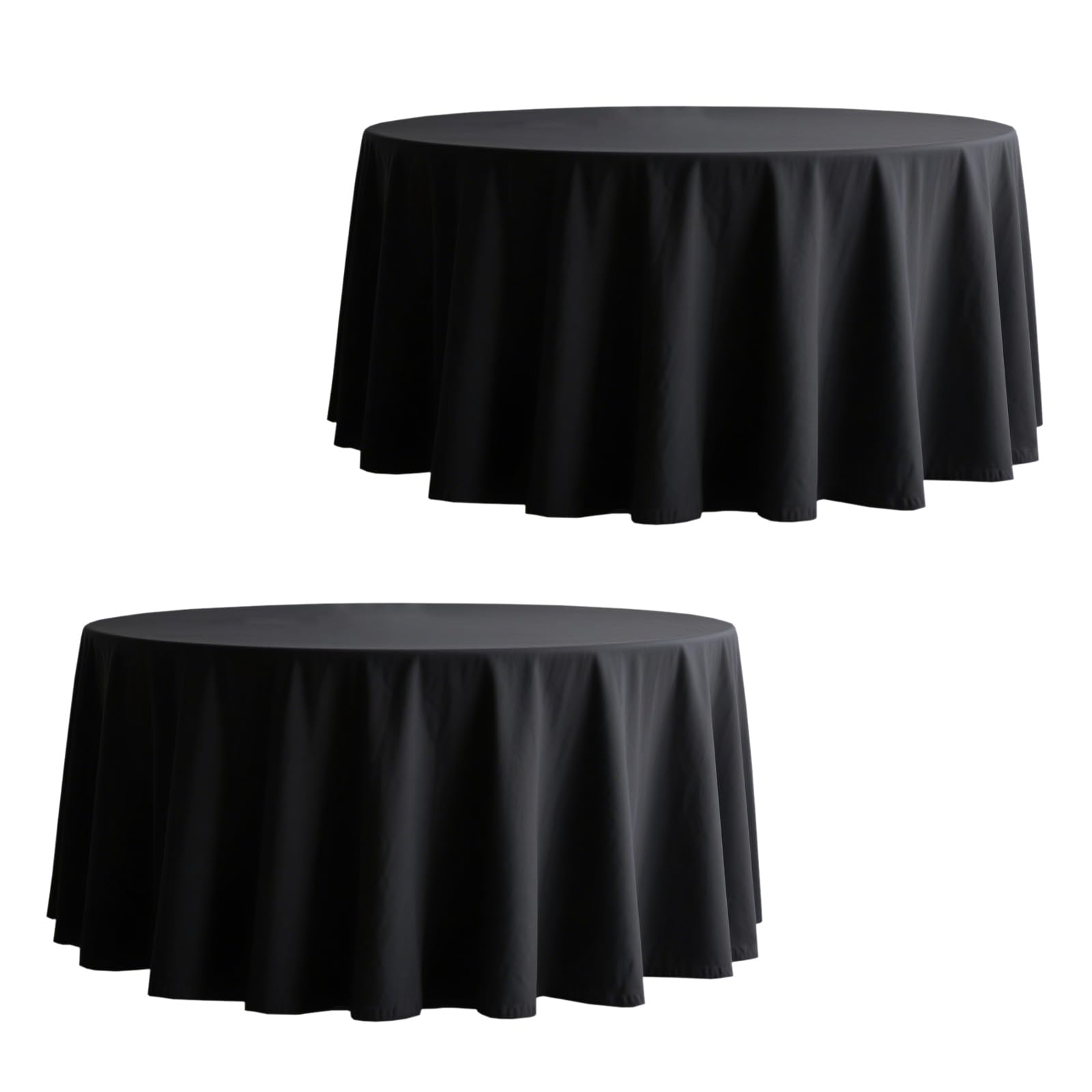 Photo 1 of 2 Pack Round Tablecloth 120 Inch Black Table Cloths for Circle Tables,Polyester Fabric Washable Table Cloth Cover for Wedding Reception Banquet Birthday Party Buffet Restaurant
