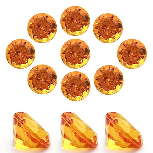 100 PCS Acrylic Diamond Gems, Orange Acrylic Diamonds 1 Inch Acrylic Gemstones Vase Filler Fake Gems Plastic Gems for Home Table Scatters Party, Event, Wedding, Arts & Crafts, Birthday Decorations