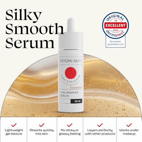 Kiyomi Skin Niacinamide Serum - Hydrating Vitamin B3 Face Serum with 5-ALA and Hyaluronic Acid for Pores, Dark Spots and Uneven Skin Tone - Soothing Facial Moisturizer for All Skin Types - 1 Fl Oz