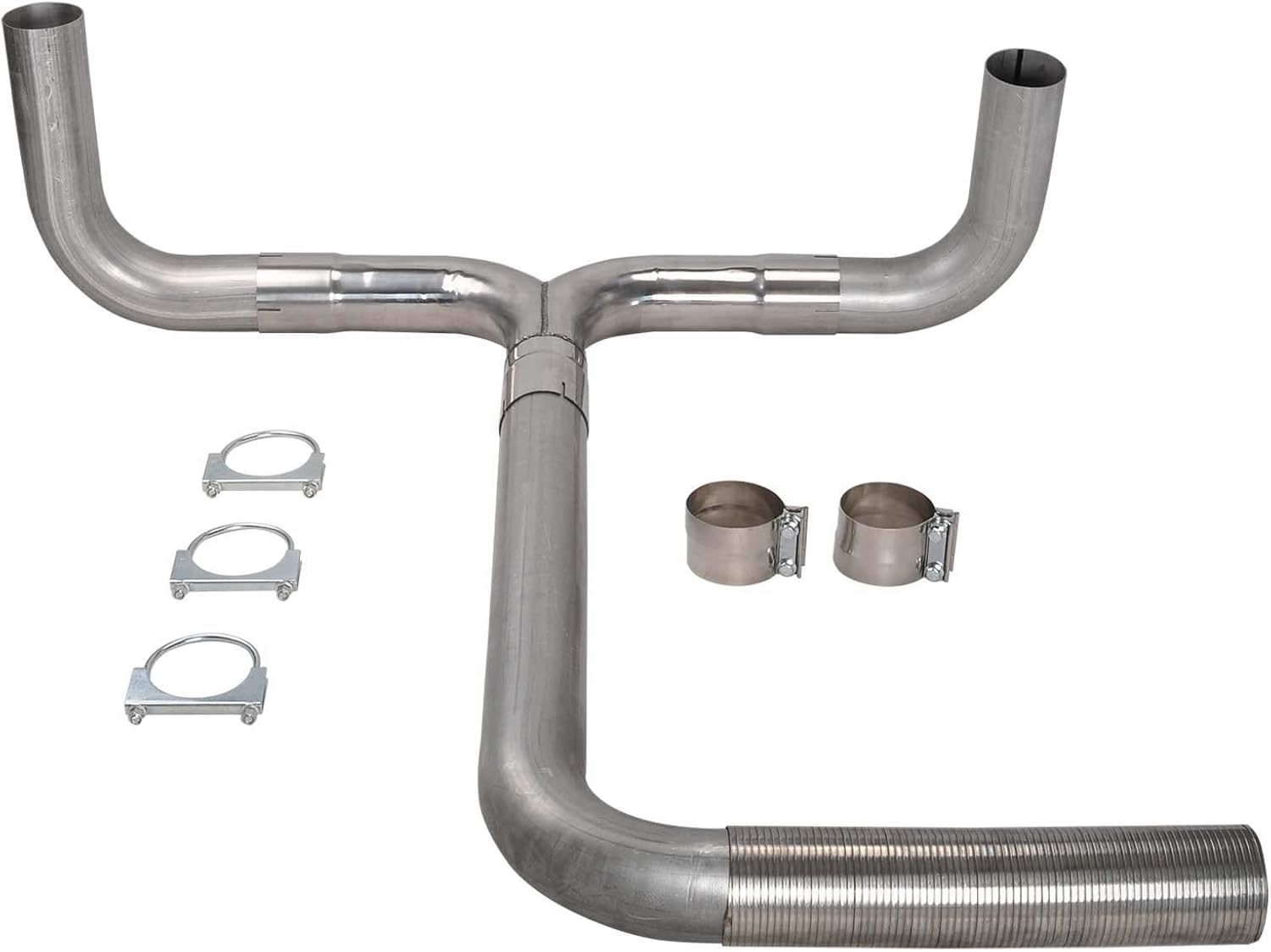 5'' Inch T Pipe Kit Dual Smoker Exhaust Stack System Dual Diesel Stack Kit Compatible with Chevy Dodge Ford Full Size Pickup Truck Universal Aluminized Steel Silver