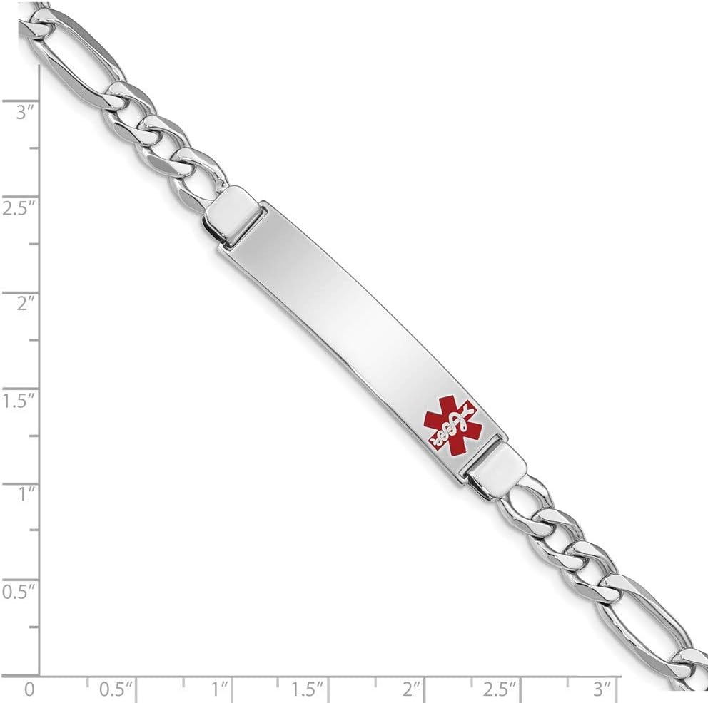 Polished Engravable Personalized Custom 925 Sterling Silver Medical ID Figaro Link Bracelet For Women Length 7 inches Width 7 mm