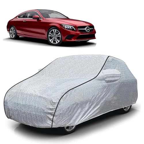Image of Sulfar 100% Waterproof Car Body Cover Compatible with Mirror for Mercedes Benz C200 (Triple Stitched, Full Bottom Elastic, Magic Silver with Black Piping)