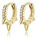 Spike Huggie Hoop Earrings, 14k Gold Plated Sterling Silver Small Geometric Earrings for Women(Gold)