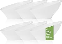 BUCLA 12-Pack 54oz White Plastic Angled Serving Bowls - Disposable Salad Fruit Chip Candy Bowls for Parties Weddings