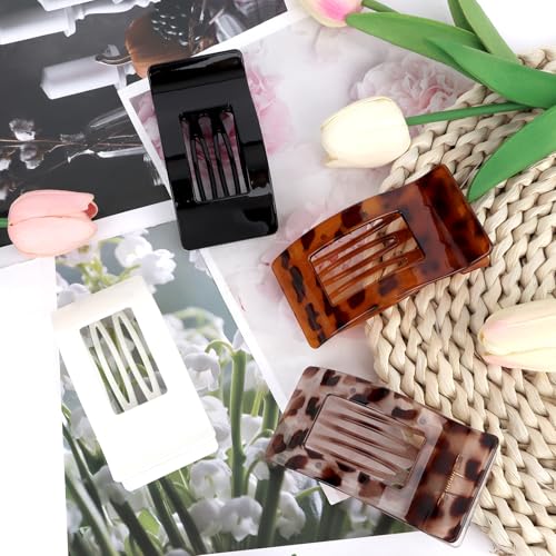 KIUEZIR 4 Pack Square Flat Claw Clips for Women, Leopard Print Smooth Acrylic Hair Clips with Cutout Design, Ergonomic Curve for All-Day Comfort (Office, Dates & Vacation Hair Accessories) - Image 6