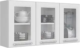Armário Aéreo de Cozinha 3 Portas de Vidro 1 Prateleira Luce 2018 Itatiaia Branco