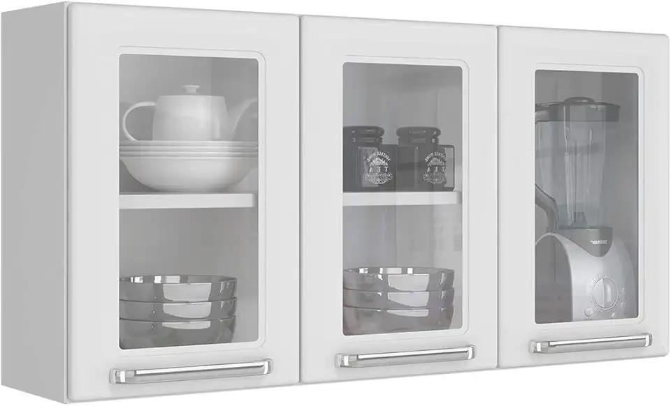 Armário Aéreo de Cozinha 3 Portas de Vidro 1 Prateleira Luce 2018 Itatiaia Branco