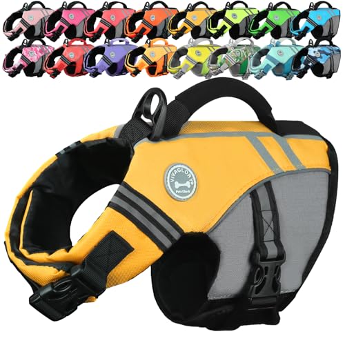 VIVAGLORY Dog Life Vest Sports Style Dog Swim Vest, XS, Yellow
